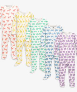 Baby animal friends organic zip footie 5-pack gift set