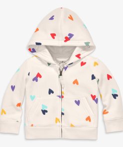 Baby cozy fleece zip hoodie in rainbow confetti hearts