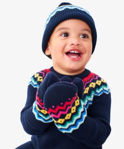 Baby fleece-lined rainbow fair isle mittens