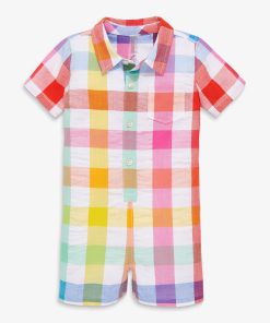 Baby button down shortie in rainbow gingham